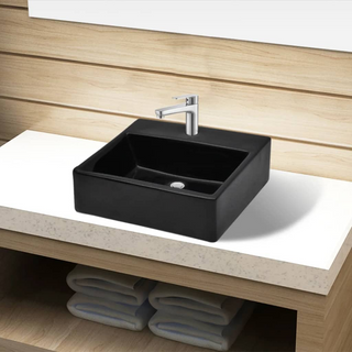 Ceramic Bathroom Sink Basin with Faucet Hole Black Square - Giant Lobelia