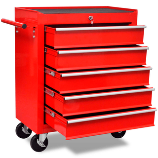 Workshop Tool Trolley 5 Drawers Red - Giant Lobelia