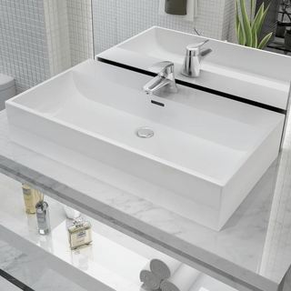 Basin with Faucet Hole Ceramic White 76x42.5x14.5 cm - Giant Lobelia