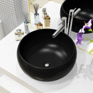 Basin Ceramic Round Black 40x15 cm - Giant Lobelia