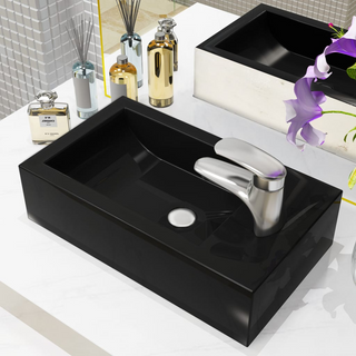 Basin with Faucet Hole Rectangular Ceramic Black 46x25.5x12 cm - Giant Lobelia