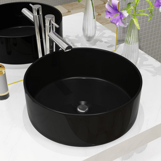 Basin Ceramic Round Black 40x15 cm - Giant Lobelia