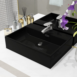 Basin with Faucet Hole Ceramic Black 51.5x38.5x15 cm - Giant Lobelia