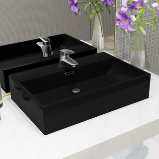 Basin with Faucet Hole Ceramic Black 76x42.5x14.5 cm - Giant Lobelia