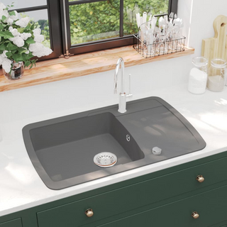 vidaXL Granite Kitchen Sink Single Basin Grey - Giant Lobelia