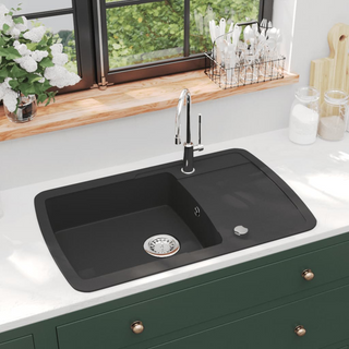 vidaXL Granite Kitchen Sink Single Basin Black - Giant Lobelia