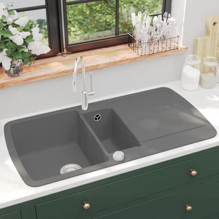 vidaXL Granite Kitchen Sink Double Basin Grey - Giant Lobelia