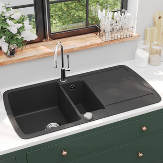 vidaXL Granite Kitchen Sink Double Basin Black - Giant Lobelia