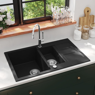 vidaXL Granite Kitchen Sink Double Basin Black - Giant Lobelia