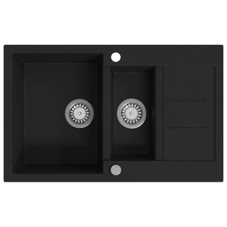 vidaXL Granite Kitchen Sink Double Basin Black - Giant Lobelia