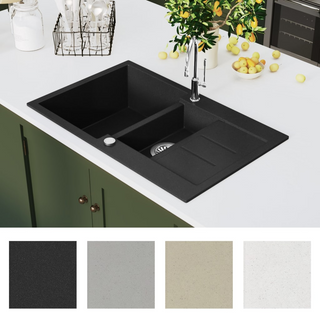 vidaXL Granite Kitchen Sink Double Basin Black - Giant Lobelia