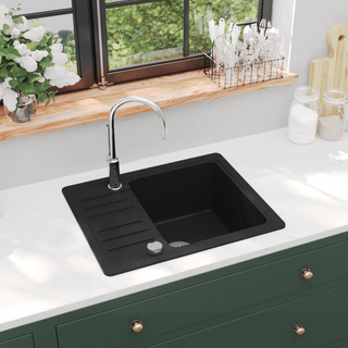 vidaXL Granite Kitchen Sink Single Basin Black - Giant Lobelia