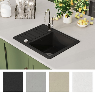 vidaXL Granite Kitchen Sink Single Basin Black - Giant Lobelia