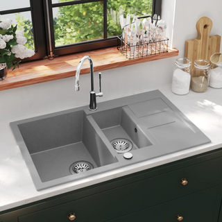 vidaXL Granite Kitchen Sink Double Basin Grey - Giant Lobelia