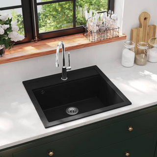 vidaXL Granite Kitchen Sink Single Basin Black - Giant Lobelia