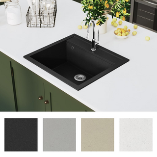 vidaXL Granite Kitchen Sink Single Basin Black - Giant Lobelia