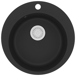 vidaXL Granite Kitchen Sink Single Basin Round Black - Giant Lobelia