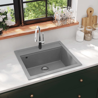 vidaXL Granite Kitchen Sink Single Basin Grey - Giant Lobelia