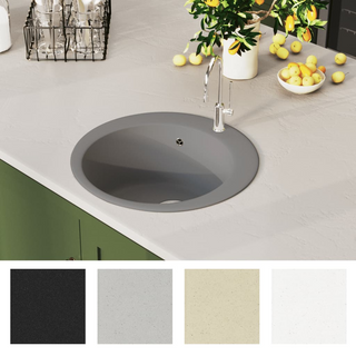 vidaXL Granite Kitchen Sink Single Basin Round Grey - Giant Lobelia