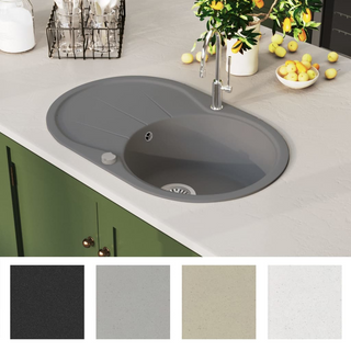 vidaXL Granite Kitchen Sink Single Basin Oval Grey - Giant Lobelia