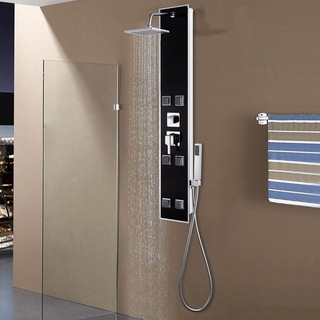 Shower Panel Unit Glass 18x42.1x120 cm Black - Giant Lobelia