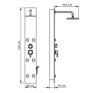 Shower Panel Unit Glass 18x42.1x120 cm Black - Giant Lobelia