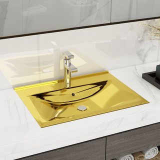 Wash Basin with Overflow 60x46x16 cm Ceramic Gold - Giant Lobelia