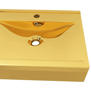 Wash Basin with Overflow 60x46x16 cm Ceramic Gold - Giant Lobelia