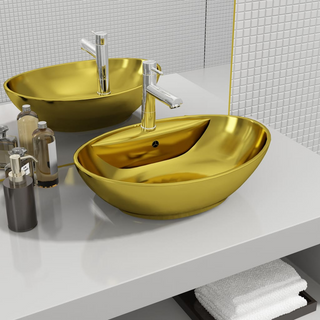 Wash Basin with Overflow 58.5x39x21 cm Ceramic Gold - Giant Lobelia