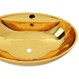 Wash Basin with Overflow 58.5x39x21 cm Ceramic Gold - Giant Lobelia