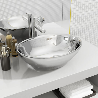 vidaXL Wash Basin 40x33x13.5 cm Ceramic Silver - Giant Lobelia