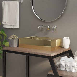 Wash Basin with Overflow 49x25x15 cm Ceramic Gold - Giant Lobelia