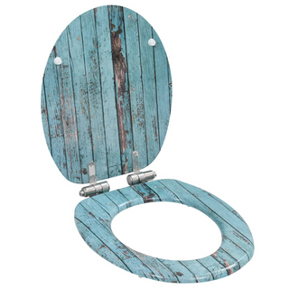 WC Toilet Seat with Soft Close Lid MDF Old Wood Design - Giant Lobelia