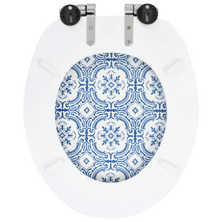 WC Toilet Seat with Soft Close Lid MDF Porcelain Design - Giant Lobelia