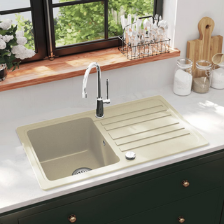 vidaXL Granite Kitchen Sink Single Basin Beige - Giant Lobelia