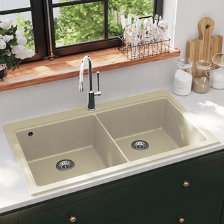 vidaXL Granite Kitchen Sink Double Basins Beige - Giant Lobelia