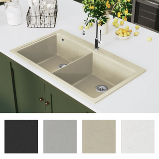 vidaXL Granite Kitchen Sink Double Basins Beige - Giant Lobelia