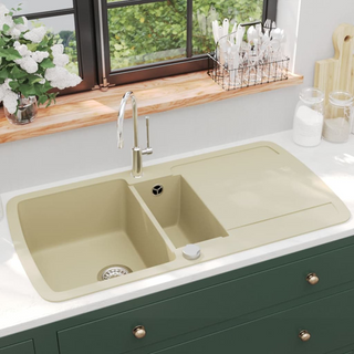 vidaXL Granite Kitchen Sink Double Basins Beige - Giant Lobelia