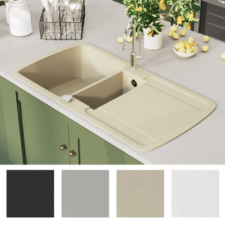 vidaXL Granite Kitchen Sink Double Basins Beige - Giant Lobelia