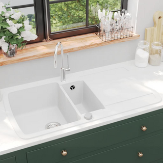 vidaXL Granite Kitchen Sink Double Basins White - Giant Lobelia