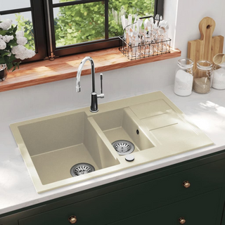 vidaXL Granite Kitchen Sink Double Basins Beige - Giant Lobelia