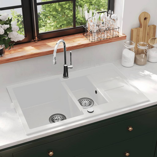 vidaXL Granite Kitchen Sink Double Basins White - Giant Lobelia