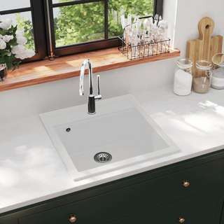 vidaXL Granite Kitchen Sink Single Basin White - Giant Lobelia