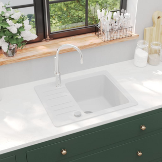 vidaXL Granite Kitchen Sink Single Basin White - Giant Lobelia