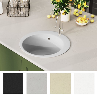 vidaXL Granite Kitchen Sink Single Basin Round White - Giant Lobelia