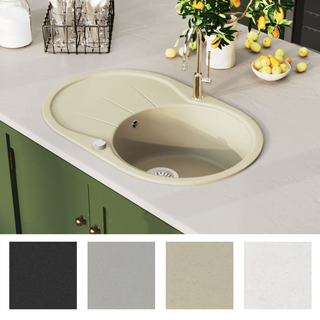 vidaXL Granite Kitchen Sink Single Basin Oval Beige - Giant Lobelia