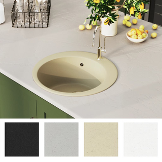 vidaXL Granite Kitchen Sink Single Basin Round Beige - Giant Lobelia