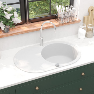 vidaXL Granite Kitchen Sink Single Basin Oval White - Giant Lobelia