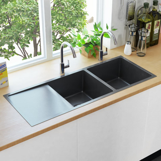 vidaXL Handmade Kitchen Sink Black Stainless Steel - Giant Lobelia