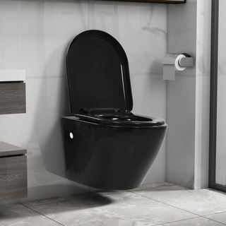 vidaXL Wall Hung Rimless Toilet Ceramic Black - Giant Lobelia